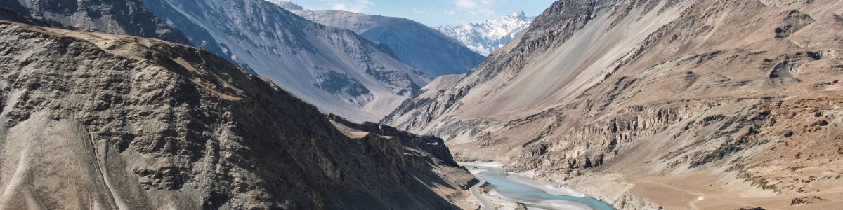 Confluence of the Indus and Zanskar Rivers in Leh Ladakh, India