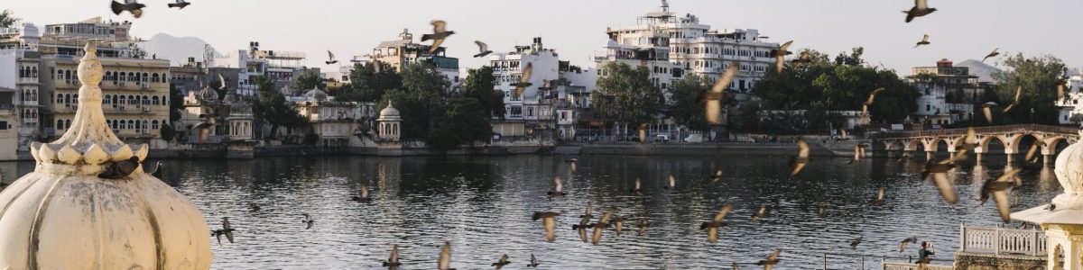 Udaipur city view from a hotel balcony in Rajasthan, India
